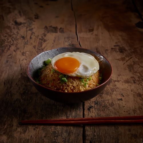 Salmon Fried Rice Served With Fried Egg
